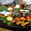 高槻 天野 - 八寸(非常に手の込んだ八種類の料理、小さいスイカ風(柚子の皮と明太子とゴマ)や芯まで食べれるトウモロコシetc.)