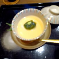 高槻 天野 - 冷し茶碗蒸し(帆立や枝豆が入り生海苔が乗ってます)