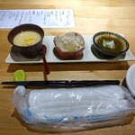 おばんざい ふじまさ - 先付、茶碗蒸し、冬瓜、モズク