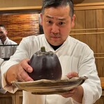 銀座 きた川 - 賀茂茄子の天ぷらは写真撮り忘れたので茄子と変顔北川さん