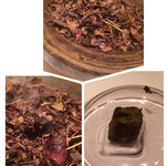 フロリレージュ - アミューズ は茶葉で焼芋！お洒落な演出で心が逸ります。それにスペシャリテのグリーンオリーブのフレンチトースト