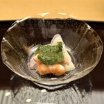 木山 - ・ビーツ、赤玉葱、蓮根、車海老、モロヘイヤの土佐酢ゼリー