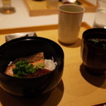 東郷 - 食事 岩手産の秋鮭と筋子の親子御飯 お吸い物 香の物 2014.9.2x