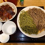 蕎麦 二天 - ざる二食片方茶(黒) 1,000円(税込)﻿ うな丼 1,150円(税込)