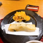 おかもと - 玉蜀黍のかき揚げに鱶鰭春巻き