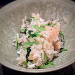 茜坂大沼 - 明石の穴子天婦羅　土鍋炊きごはんの天バラ。もう、最高としか言えない・・・お腹いっぱいでヤバイ状態ながらお替りした。