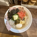 麺屋 誠 - 【塩（並）tpﾊﾞﾀｰ×味玉×こってりsv岩のり×ﾁｬｰｼｭｰ×特製ﾆﾗ辛味×紅生姜×ﾆﾝﾆｸ】