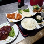 ほびーい喫茶店 - ハンバーグカツセット (お値段お任せ)
