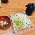 さわだ - もりうどん・肉汁・春菊の天ぷら