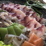 飴源 - 鯉と鮎のお刺身。　臭みもなく山椒入りの酢味噌でいただきました。