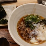 蕎麦の実 - 牛肉と九条葱の冷たいそばとうなぎ天むす