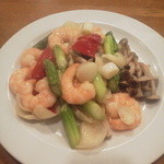 芝蘭 - 海老とアスパラの塩炒め