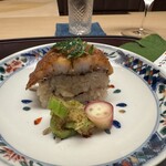 徳ㇵ本也 - ◆先付
      鱧寿司（祇園祭りの伝統的な御料理）
      白瓜の雷干し　茗荷