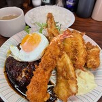 デリス - ハンバーグ エビフライ 穴子フライ＋目玉焼き