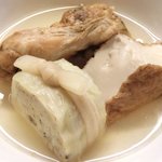 おでん め組 - <'14/09/22撮影>本日のめ組定食 1080円 の烏賊ミンチ大根巻、厚揚げ、鶏腿肉、南瓜カレ風包煮