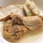 おでん め組 - <'14/09/22撮影>本日のめ組定食 1080円 の烏賊ミンチ大根巻、厚揚げ、鶏腿肉、南瓜カレ風包煮