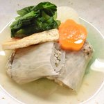 おでん め組 - <'14/09/22撮影>本日のめ組定食 1080円 のいか大根煮、大根、人参、焼き揚げ、小松菜