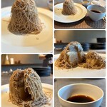 和栗専門 紗織 - ●モンブラン：半分に切ってみると綺麗な層になってます。下から焼きたてメレンゲ、スポンジ、栗クリーム、生クリーム、そして和栗のペースト  ●珈琲：太陽と大地のブレンド