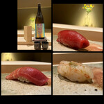 鮨 今尽 - 七ロ万(ななろまん)
      竜飛岬の本マグロの赤身漬け✨
                     〃               中トロ✨
      牡丹海老✨