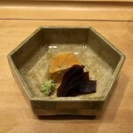 鮨 匠海 - 北海道茅部産のあん肝 奈良漬添え