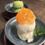 炭火焼肉 たけのうち - シャーベットユズ、抹茶アイス