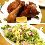 山参鶏肉店 - 半身とサラダ