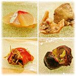 うを徳 - ・長崎4日熟成カンパチ・長崎カンパチの肝・青森深浦目地鮪藁焼き・茨城友部栗の渋皮煮