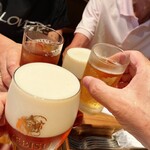 サカナキュイジーヌ・リョウ - かんぱ〜い！琥珀エビス850円、サッポロプレミアムアルコールフリー600円、ウーロン茶480円