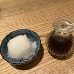 焼鳥 るい家 - 大根おろしと出汁醤油、大根はおかわり自由です