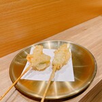 鮨と天ぷら にほんのうみ - 大葉海老、ヤングコーン