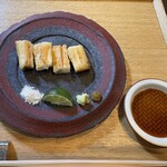 日本料理 みや  - 鰻の塩焼き。色々な薬味で楽しめます。が、４切れに対して五つの薬味たち…迷いましたよ〜（一切れを半分にして全種制覇しました）