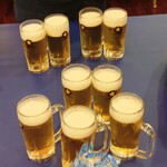 福山ニューキャッスルホテル ビアホール - 生ビールいっぱいです←友人が持ってきたけれどあまりにも多すぎ！さすがに一度に飲める量ではなかった(2025.07.26)