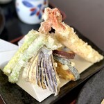 二八そば ひらい - えび 1・アスパラ・パプリカ・茄子・カボチャ・サツマ芋