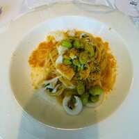リストランテ･ヒロ チェントロ 丸ビル店 - アオリイカと枝豆、からすみのペペロンチーノ
