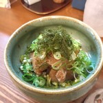 蕎麦割烹 ながの -  ⑦黄身醤油をまとったたたきオクラと漬けマグロ