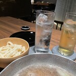羊と饂飩 - 焼酎のだいやめっていうが友人は気に入ってました！