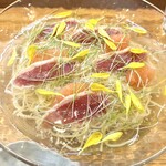 コトノハ - グレープフルーツ氷と鴨生ハムと白葱オイル～夏の岩手鴨塩そば〜