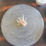 天ぷら 荒川 - 車海老の尻尾。すぐに折れてしまいそうな繊細さが美しい…一つ一つ目でも楽しませてくれる