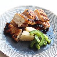軍鶏肉　新生姜ソース　山芋揚げ　ゴーヤきんぴら