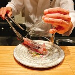 銀座 炎 田むら - 炭焼き工程