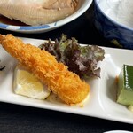 お食事処 味波季 - エビフライにデザート、枝豆とひじきの白和え