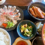 まるさん松本 - 天然鯛の３種定食 お刺身から
