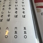 二八そば 一貴 - メニュー