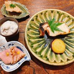 御料理 ふじ田 - 滝川のかものす だだちゃ豆とえのきの白和え
      あいなめの治部煮 銀ぽうの味噌漬けを焼いたもの          まるじゅう