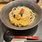 山下本気うどん - 梅と青のりの鶏天ぶっかけうどん
