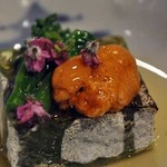 お宿　のし湯 - 菊菜、胡麻豆腐、生雲丹、菜の花