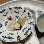 湯之島館 - 湯引き鱧　蛸　炙り帆立　蓮芋等