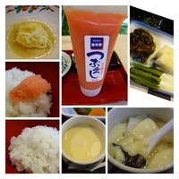 稚加榮 本店 - 明太子は卓上におかれていて好きなだけいただけます。
                揚げ出し豆腐は普通。茶碗蒸しは「鶏肉・銀杏・かまぼこ・シイタケ」が入り優しい味わい。