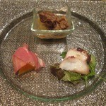 北新地 海櫻 - 「明石蛸、パルマ産生ハム、尾崎牛スジ京都大和路大根の煮込み」と前菜から凄いですね！