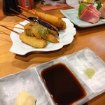 串のこたに - 串揚げBコース(7種)カツ・エビ・イカ・さつまチーズ・なす・ししとう・ヤングコーン